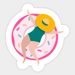 Lady with sunhat sleeping in the doughnut swimming ring Sticker